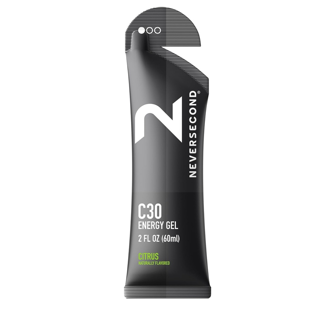 Neversecond C30 Energy Gel, Performance Nutrition & Hydration, Never2 Energy Gel für Ultra Triathlons, Cycling & Marathons (Citrus Flavor, 12-Count Pack)