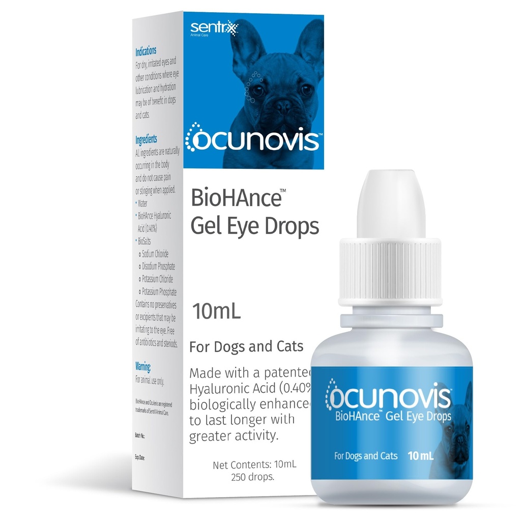 Sentrx Ocunovis Gel Augentropfen für Hunde & Katzen, Augenschmiermittel für Hunde Allergy Reliefschmiermittel, Hunde mit trockenen Augen, Künstliche Tränen, 10 ml