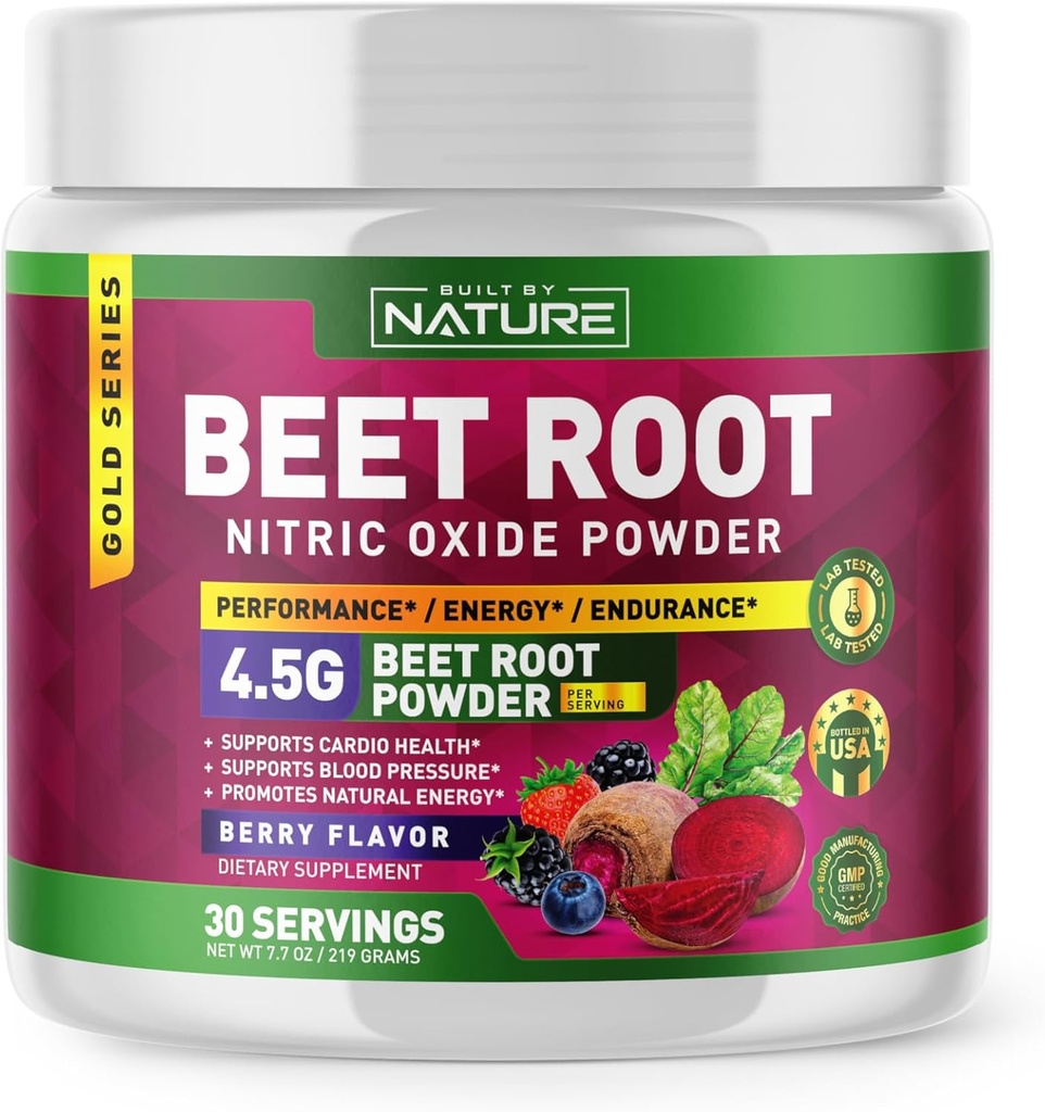 Beet Root Nitric Oxide Powder Supplement - Organic Beetroot Super Food Performance Booster für Zirkulation, Energie, Stamina, Blutfluss und Herzgesundheit - Vegan, Non-GMO - Berry Flavor - 30 Portionen