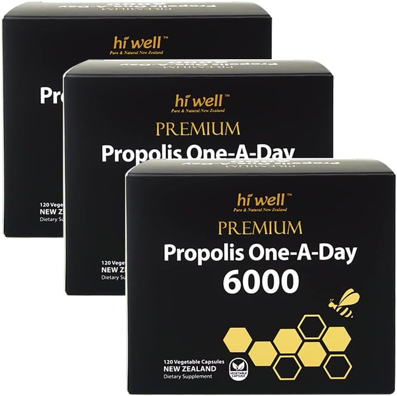 (Pack von 3) Hi Well Premium Propolis One-A-Day 6000 Flavonoid 120mg 120Capsules