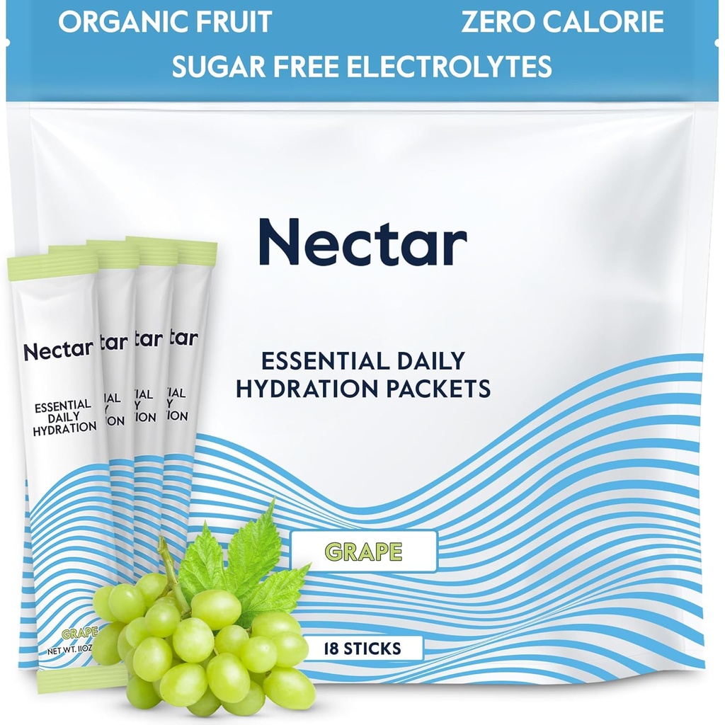 Nectar Hydration Packets - Elektrolyte Pulver-Packets - Sugar Free & 0 Calorie - Organic Fruit Liquid Daily IV Hydrate Sticks für Dehydration Relief & Rapid Rehydration (Grape 18 Pack)
