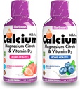 Bluebonnet Nutrition Citrate de calcium liquide Citrate de magnésium, vitamine D3- Ensemble d'arômes de bleuets et de fraises, 2 bouteille de 16 fl Oz chacune (32 Fl Oz Total)