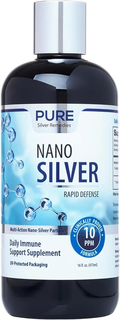 Pure Nano Silber Spray 16oz Refill | 10 PPM Tägliche Immununterstützungsergänzung | Einfach absorbiert kolloidales Nano Silber Spray | Probiotic-Friendly Silver Lösung