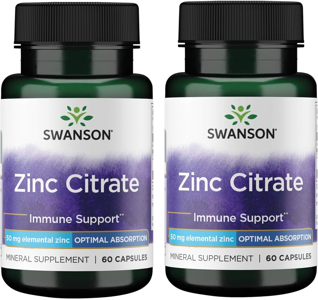 Swanson Zink-Zitrat - Mineralische Beilage Förderung der Gesundheit von Vision & Immunsystem Gesundheit - Natürliche Formel Unterstützung Gesamt Wellness - (60 Kapseln, je 50mg) (2 Packung)