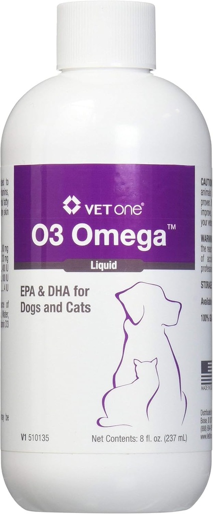 Vet One O3 Omega Liquid EPA & DHA für Hunde & Katzen - Skin & Coat Supplement - Unterstützt Immunsystem & Gelenkgesundheit - 8 oz