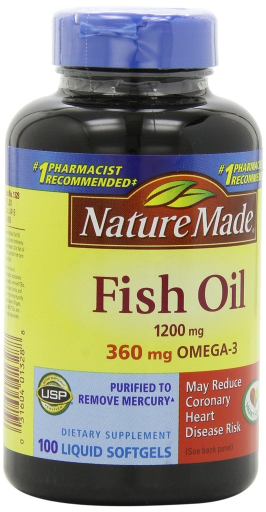 Naturgemachtes Fischöl 1200mg, 360mg Omega-3 100 Liquid Softgels (3 Pack)