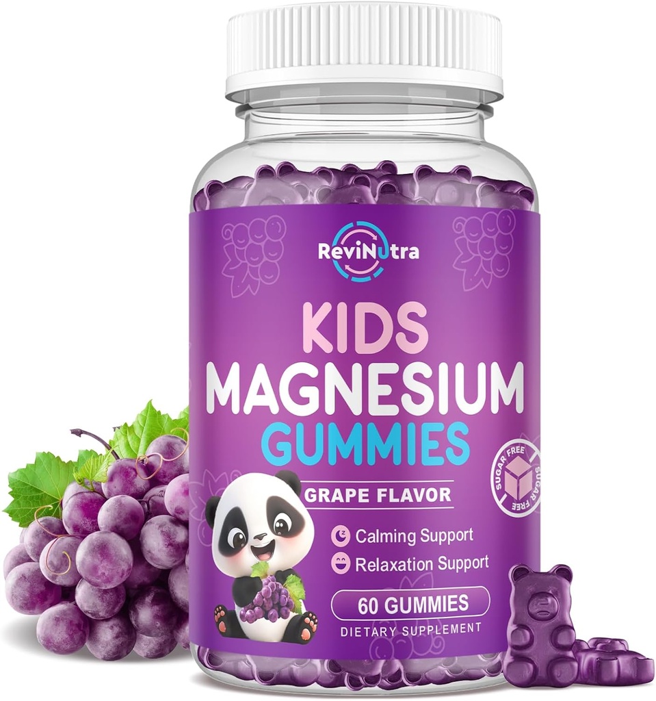 Magnesiumgummis für Kinder, Sugar-Free Magnesium Citrate Gummis, Great Tasting Calm Magnesium Gummis für Erwachsene & Kinder, Support Schlaf, Knochen & Muskel Gesundheit, Nerve Relaxation, 60 Grape Gummies