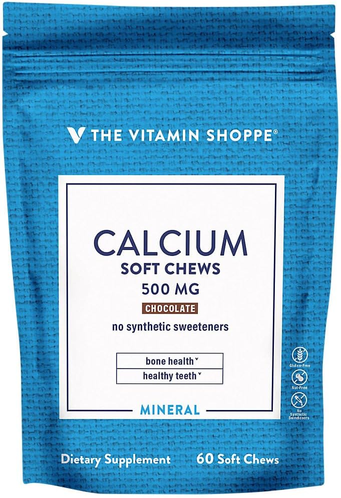 Kalziumkäse 1000mg, Schokoladen-Flaschenkäse – Mineralisch für gesunde Knochen & Zähne, keine künstlichen Süßungsmittel – mit Vitamin K1 & D3 (60 Kauen) von The Vitamin Shoppe