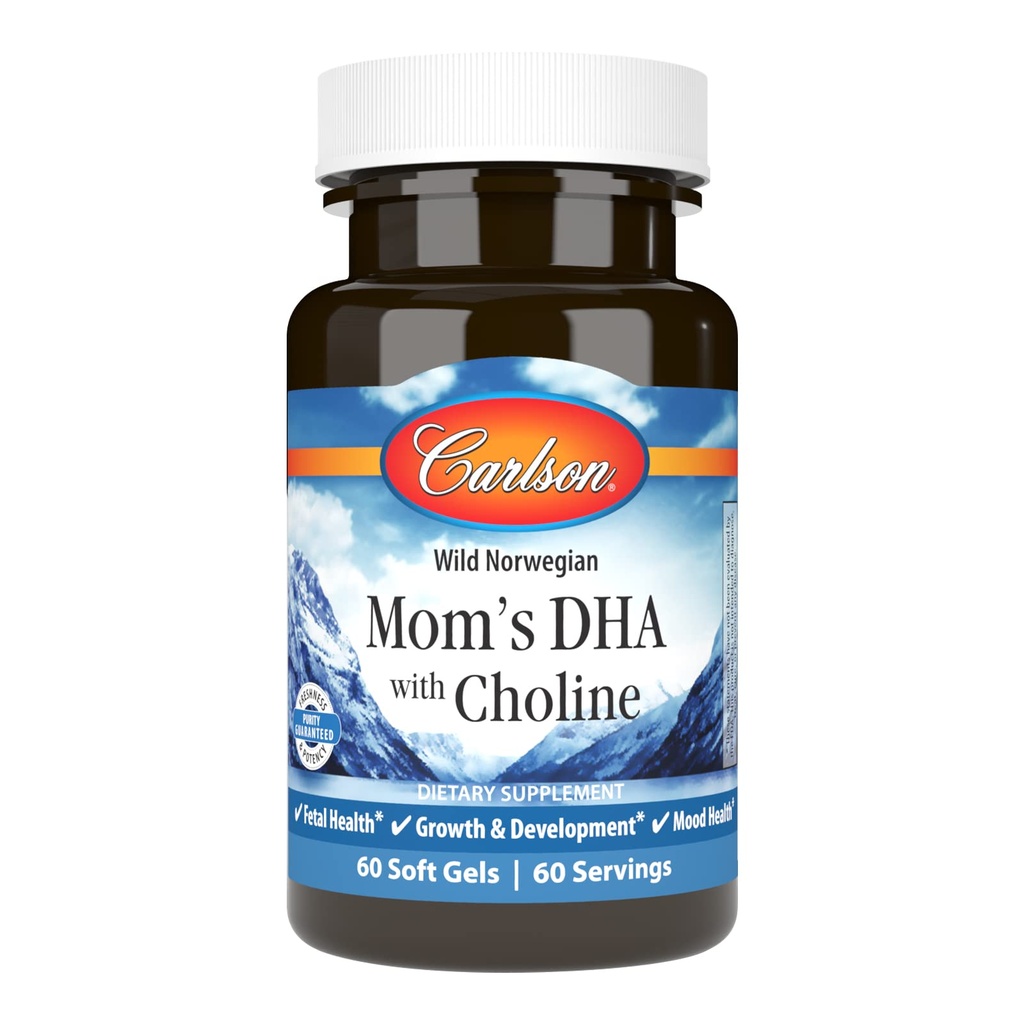 Carlson - Mom's DHA mit Choline, 3:1 DHA zu EPA Ratio Gefunden in Brustmilch, Wachstum und Entwicklung, 60 Softgels