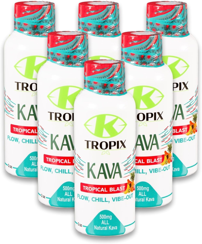 K-Tropix Kava Shot Tropical Blast - 500mg Wellness Shots zur Förderung der Entspannung und Reduzierung von Worry - Kava Drink - Worry, Spannung, Strain Relief Supplement - 6 Pack