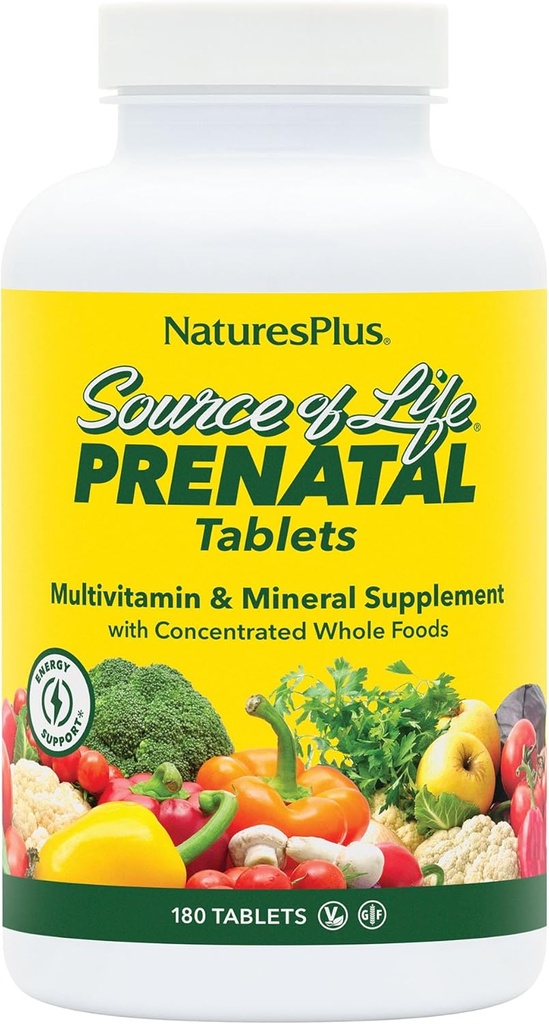 Natures Plus Quelle des Lebens Prenatal - 800 mcg Folate, 180 vegetarische Tabletten - Alle natürlichen pränatalen Vitamin & Minerals mit Eisen & Calcium - Optimale Gesundheit & Energie - Glutenfrei - 90 Servierungen