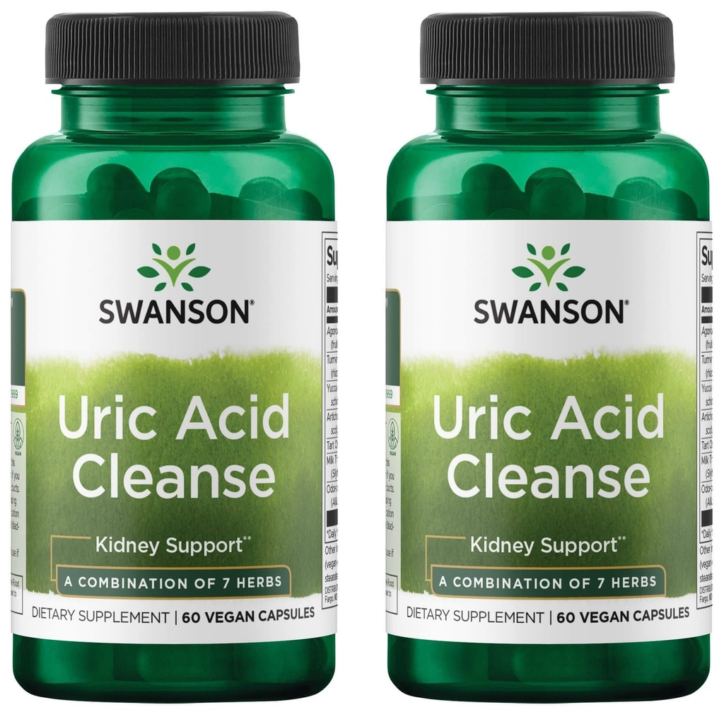 Swanson Uric Acid Cleanse - Supplément naturel Promouvoir le soutien au rein - Caractéristiques d'une puissante combinaison de 7 herbes - (60 capsules de légumes) 2 Pack