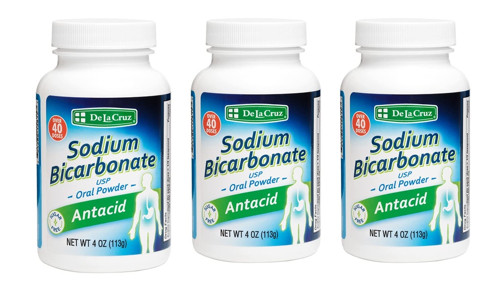 De La Cruz reines Natriumbicarbonat-Pulver – Backen von Soda und Backpulver Aluminium freie Antacid für Sodbrennen & Verdauung – Verpackt in den USA - 4 OZ (3 Flaschen)