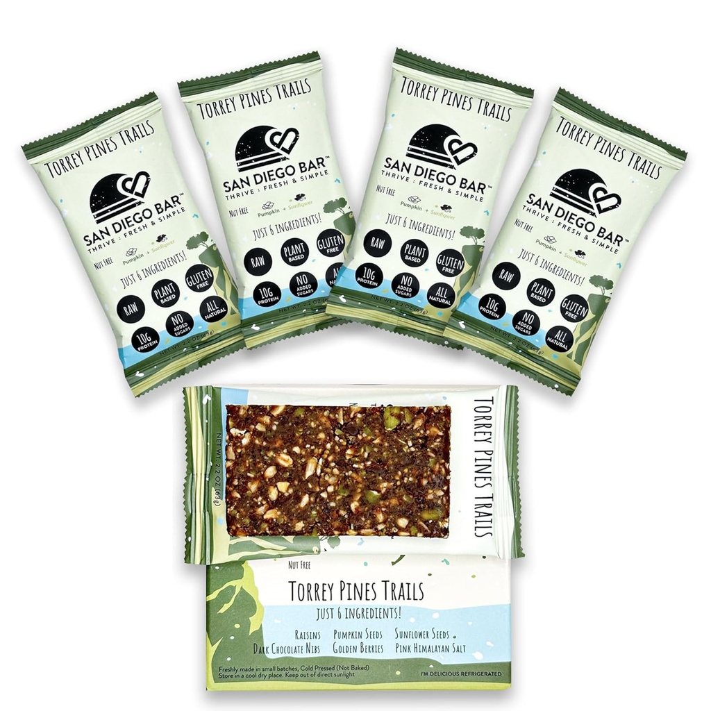 San Diego Bar-Torrey Pines Trails | Kürbis + Sonnenblume | RAW & Vegan Protein Bars | Zucker & Gluten Free | Frühstück Bars | Energy Bars | Snack Bars | 6 Ganze Lebensmittel Zutaten | Pflanzenbasiertes Protein