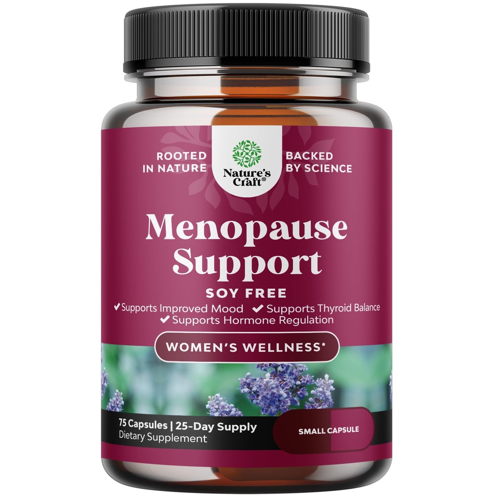 Supplément complet à la ménopause à base de plantes pour les femmes - Capsules d'équilibre hormonal femelle sans soja pour les sweats de nuit Flashs chauds et échangistes avec Dong Quai, Chaste Berry & Black Cohosh Root - 75 Count Pack