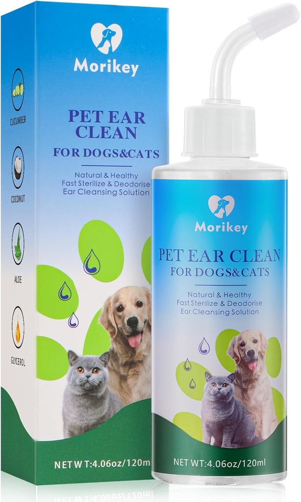 Solution de nettoyage de l'oreille des animaux pour chiens et chats, gouttes d'oreille des chiens de nature aide à éliminer Odor Relieve Soothe Itchiness - 4.06oz/120ml