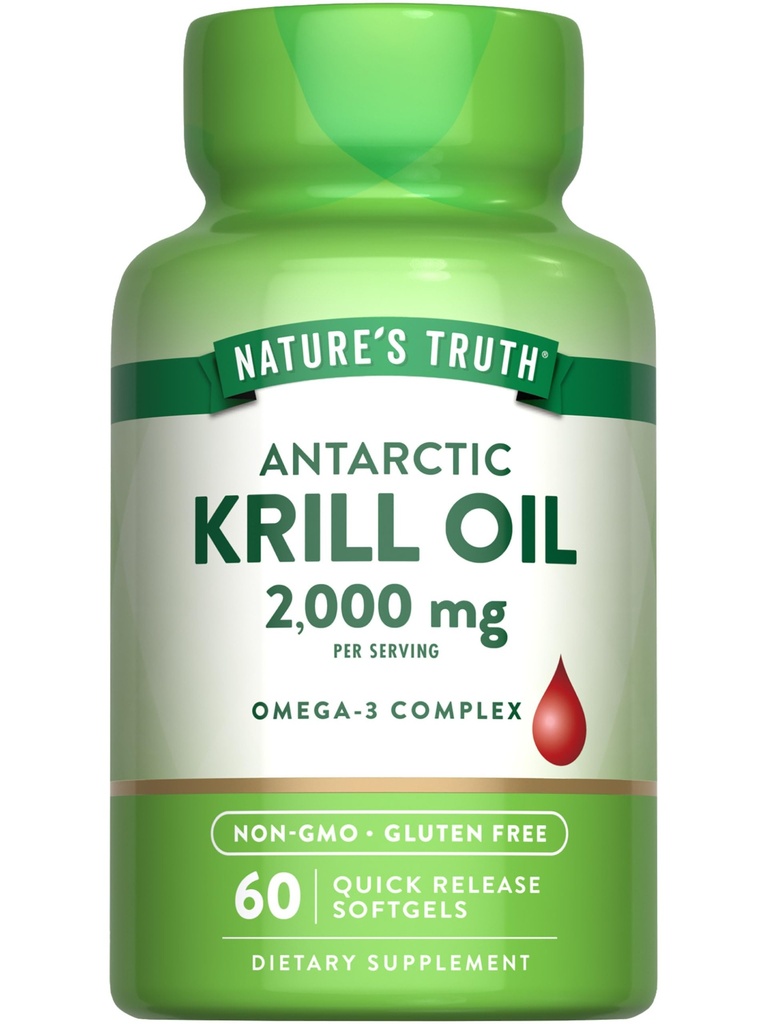 Nature's Truth Antarctic Krill Oil 2000mg Softgels (en anglais seulement) 60 Count.