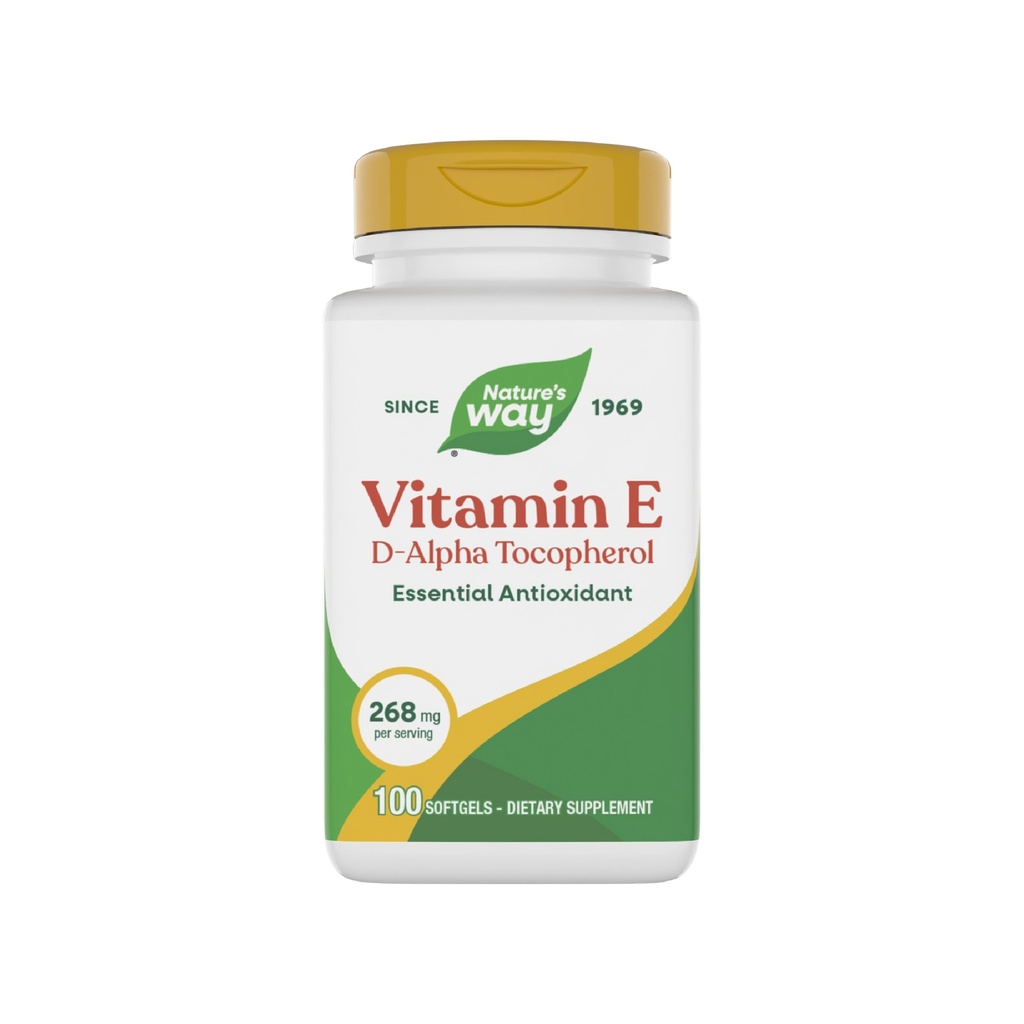 Nature's Way Vitamin E, D-Alpha Tocopherol, Essential Antioxidant, Helps Neutralize Free Radicals*, 268 mg per Serving, 100 Softgels (Packaging May Vary)