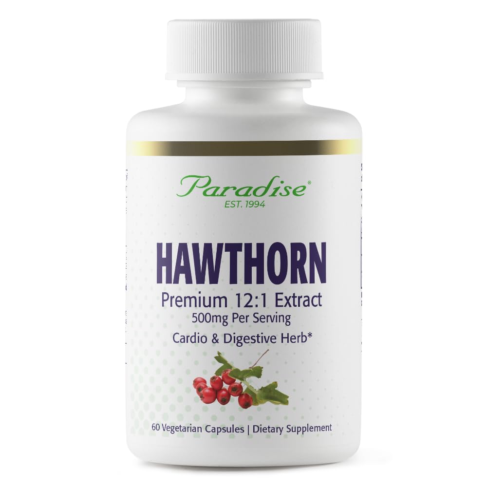Paradise Herbs Hawthorn Berry, Active Whole Spectrum Extract, Super Potent, Ultra Pure, Vegan, Non-GMO, Glutenfrei, 60 vegetarische Kapseln