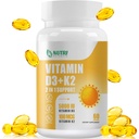 Vitamin D3 K2 mit MCT Öl, Vitamin D3 5000 IU und K2 100mcg, Formel 2 in 1 für Knochen und Herzgesundheit, Glutenfrei - 60 Count Softgels