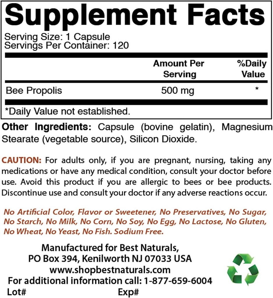 Meilleure propolis d'abeille naturelle 500 mg et glycinate de magnésium 425 mg