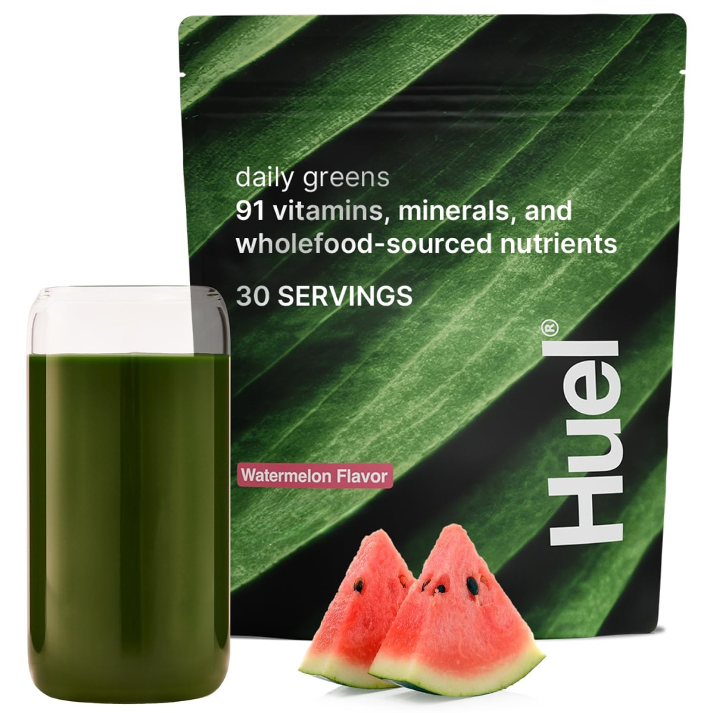 Huel Daily Greens Pastèques Résumé Superfood Greens Poudre Résumé 91 Vitamines, minéraux et ingrédients d'origine alimentaire complète Résumé Adaptogènes, antioxydants, probiotiques amis de la gueule 30 portions
