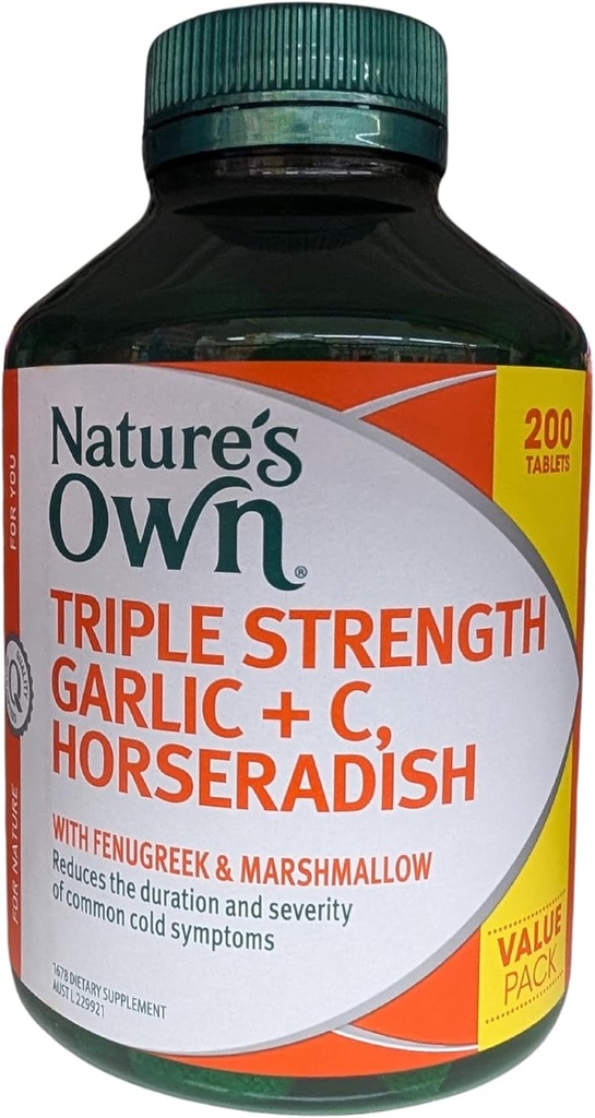 Natur eigene Triple Stärke Knoblauch + C, Horseradish 200 Tabletten Exklusive Größe