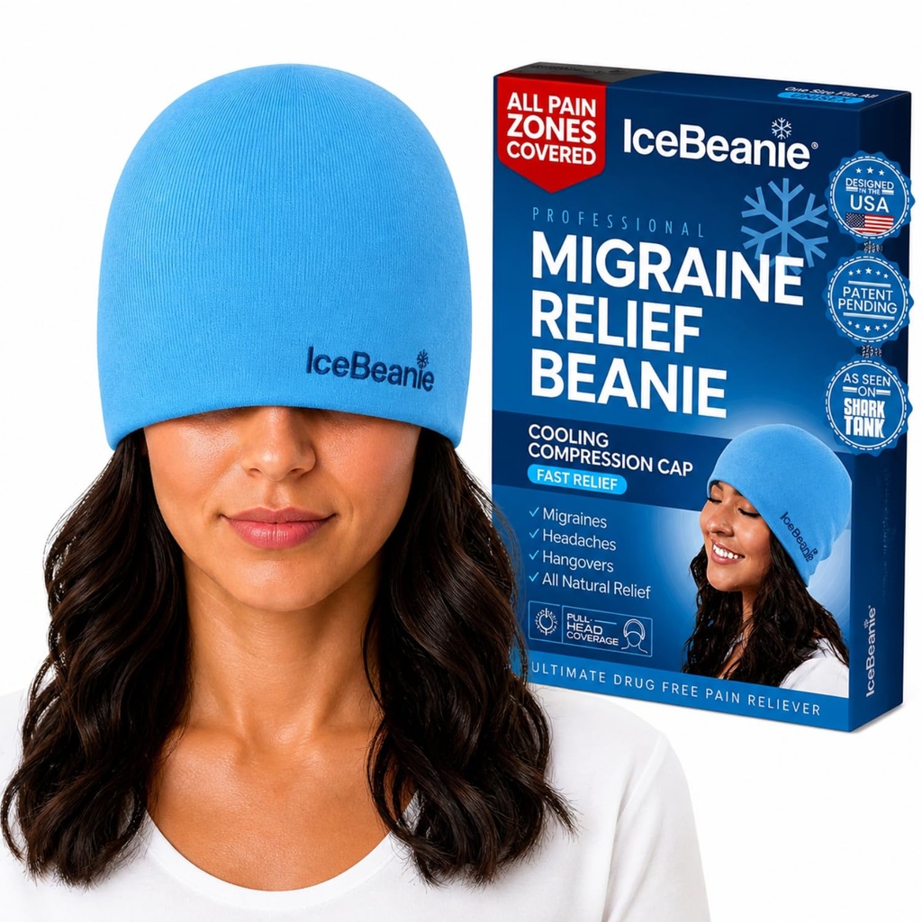 Casquette anti-migraine IceBeanie, comme vu sur le réservoir de requin, gel doux et stretchy, chapeau de protection anti-tête, chapeau de glace de refroidissement prolongé, enveloppe de glace sans odorine, masque anti-migraine