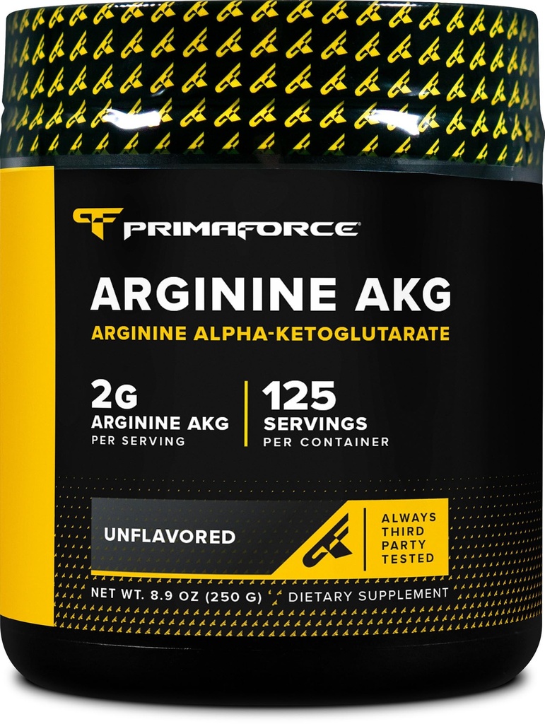 PrimaForce AAKG Arginine poudre, 250 grammes (L-Arginine et acide alpha-Kétoglutarate) Supplément d'entraînement Premium, non-OGM, végétalien, sans gluten
