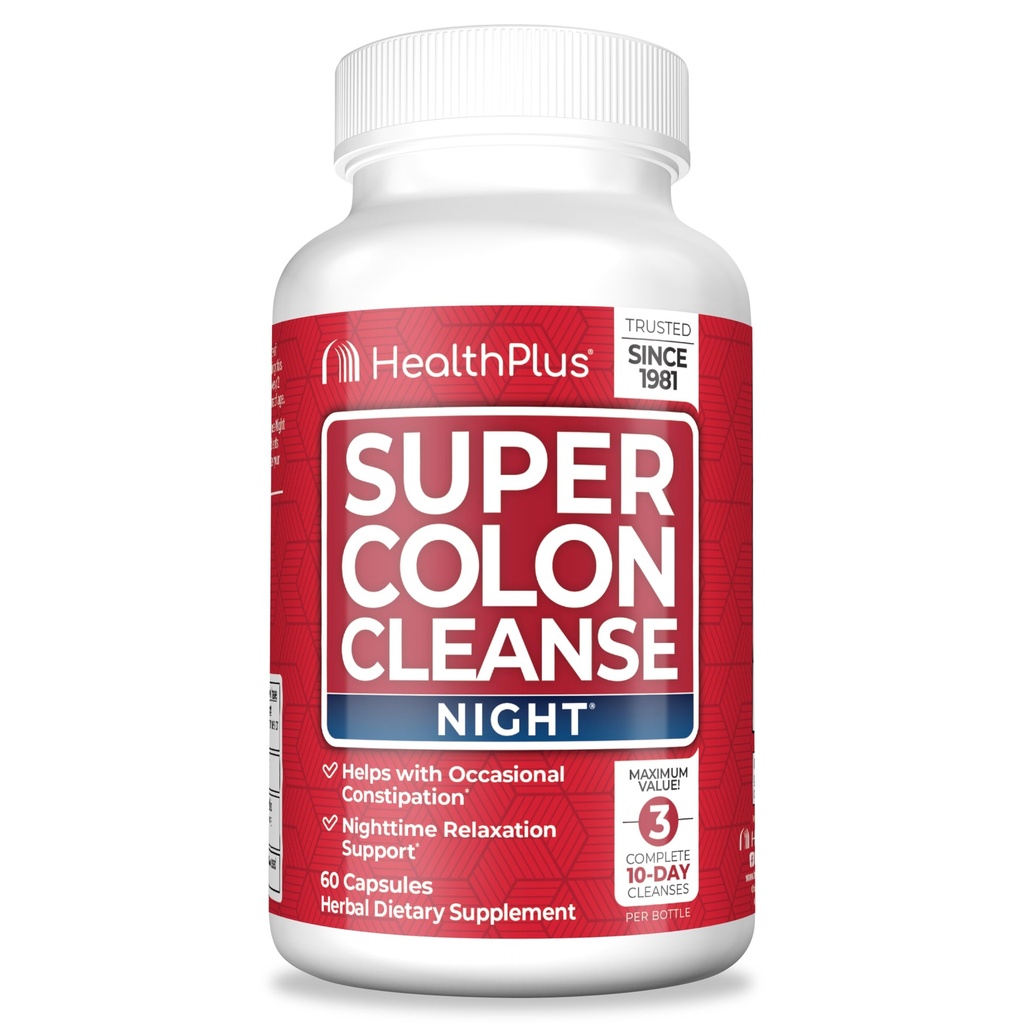 Health Plus Super Colon Cleanse Night Formula Digestive Unterstützung | Constipation Relief zu reduzieren Bloating mit Probiotics und Valerian Root für Schlaf | Mehr als 1 Cleanse, 60 Kapseln