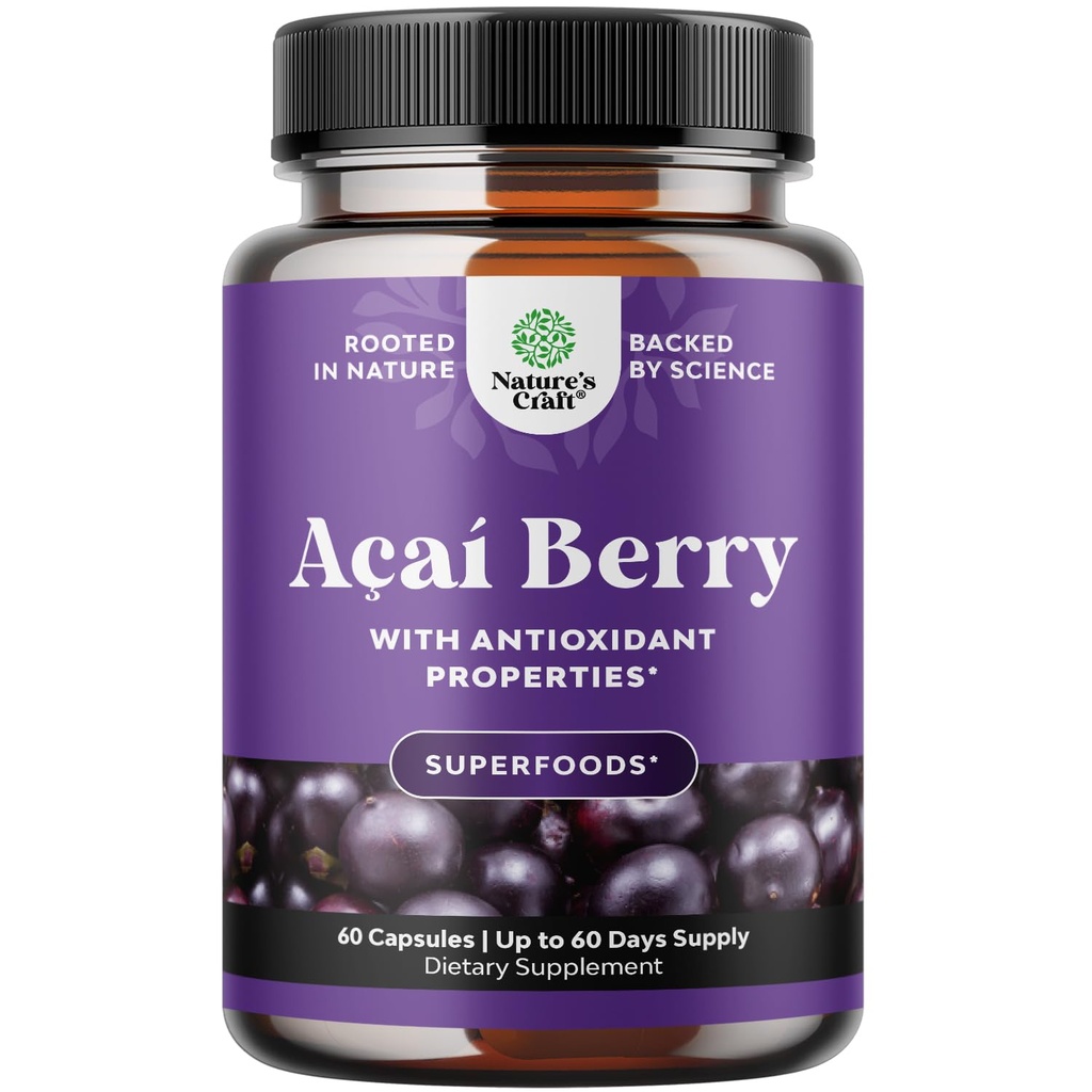 Natures Craft Acai Berry Antioxidant Unterstützung Gewichtsverlust Ergänzung für Frauen und Männer - Vitamine Mineralien Antioxidans Formel unterstützt Immunsystem und Boost Energy Kognitive Gesundheit - 60 Servietten