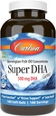Carlson - Super DHA Gems, 500 mg DHA-Ergänzungen, 640 mg Fettsäuren, Wild-Caught Norwegian Arctic Omega 3 Fish Oil Supplement, Sustainable Sourced Fish Oil Capsules, 180 Softgels