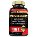11en1 Supplément d'agrumes Bergamot 1000mg avec feuille d'olive, berry d'épines, guggul, ail et plus - Soutien immunitaire, système circulatoire et santé globale - 200 capsules
