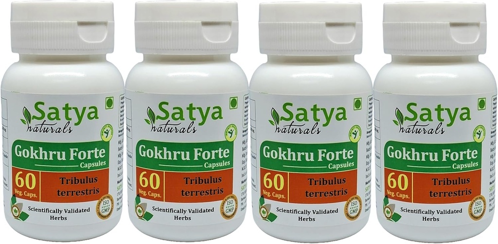 Gokhru Forte Capsule 500 mg. 60 Veg. Capsule | Gokharu (Tribulus Terrestris) Extrakt Kapseln für Männer und Frauen | Ayurvedic Kräuterergänzung/Remedies | 10:1 Forte (4 Flaschen von 60 Kapseln)