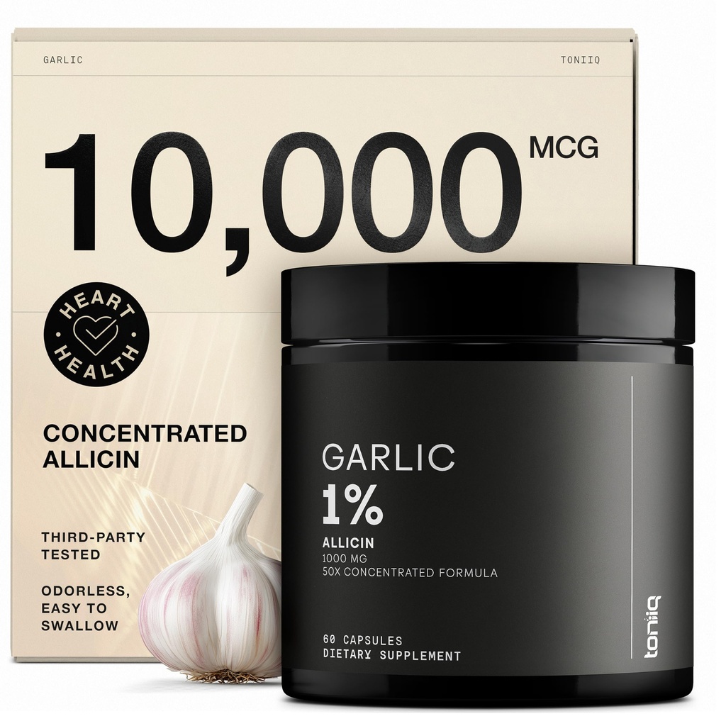 Knoblauch Kapseln mit 10.000mcg Allicin - Odorless - 50:1 Extrakt für maximale Potenz - Third-Party Lab getestet - 60 vegetarische Kapseln