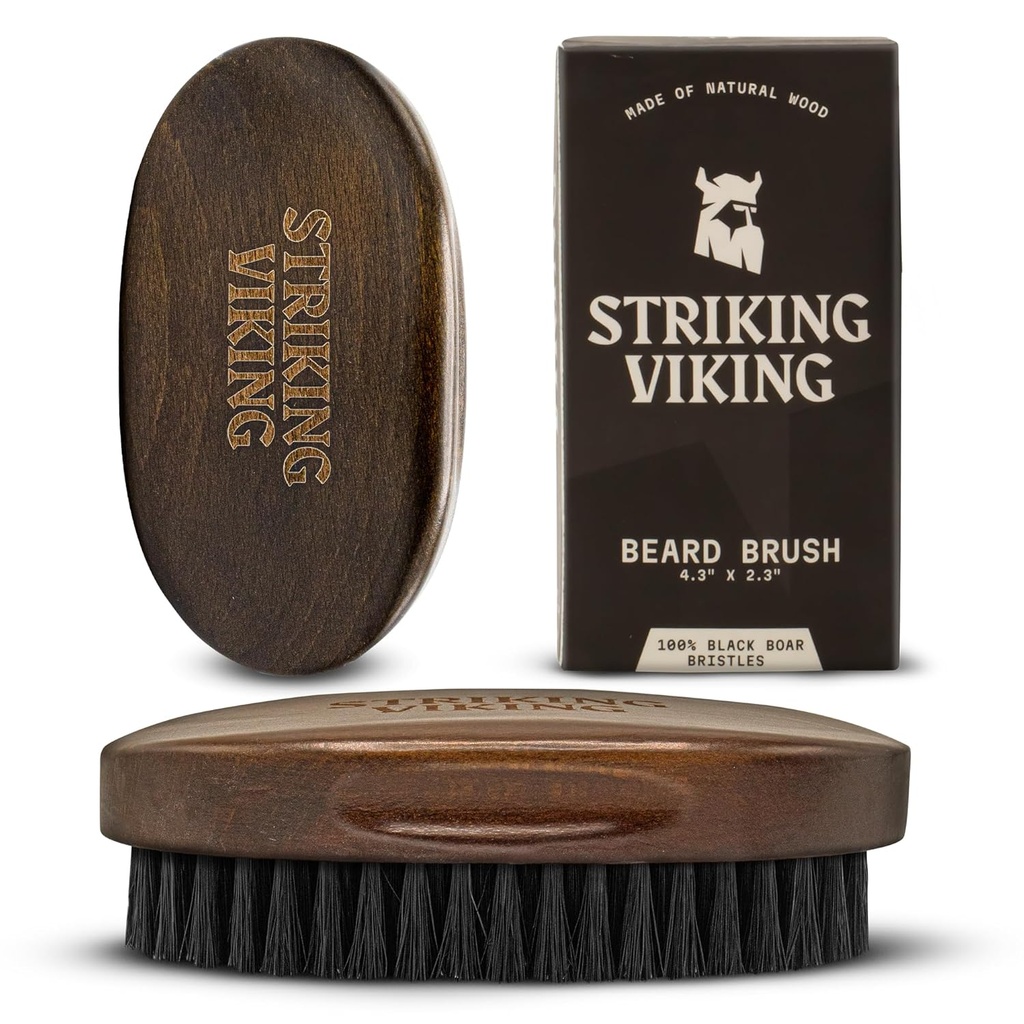 Striking Viking Bart Brush für Herren - 4.3-Zoll Buche Holzgriff, Braun - Boar Bristle Bart Brush, Reisegröße Detangler & Static Reducer