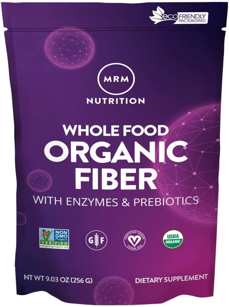 MRM Nutrition Aliments entiers Fibre biologique avec enzymes + prébiotiques , Insoluble + fibres solubles , Santé digestive + régularité , 6g Fibre par service , 32 portions