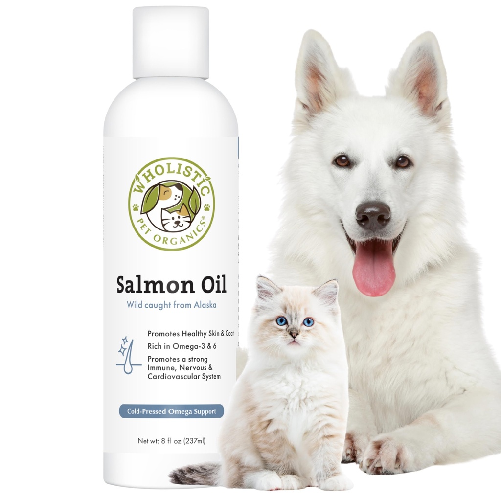 Wholistic Pet Organics Lachsöl: Deep Sea Wild Alaskan Lachsöl für Hunde und Katzen - Natürliche Omega 3 Dog Fish Oil Supplement mit EPA und DHA für Haut, Mantel, Herz und Nervensystem Gesundheit