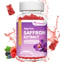 Gommies de safran, 10 en 1 Suppléments de safran Gommies avec Magnésium, Ashwagandha & Rhodiola Rosea, sans sucre végétalien mélange de saveur de baie - 60Cts