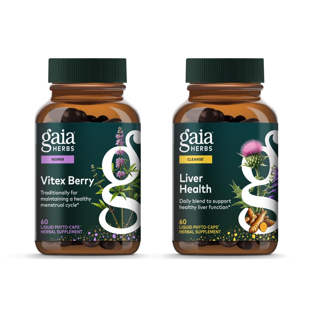 Gaia Herbs Vitex Berry - Support Hormone Balance for Women & a Healthy Menstrual Cycle* - 60ct & Liver Health - Supplement with Milk Thistle, Turmeric Root, Schisandra for Liver Cleanse Support*