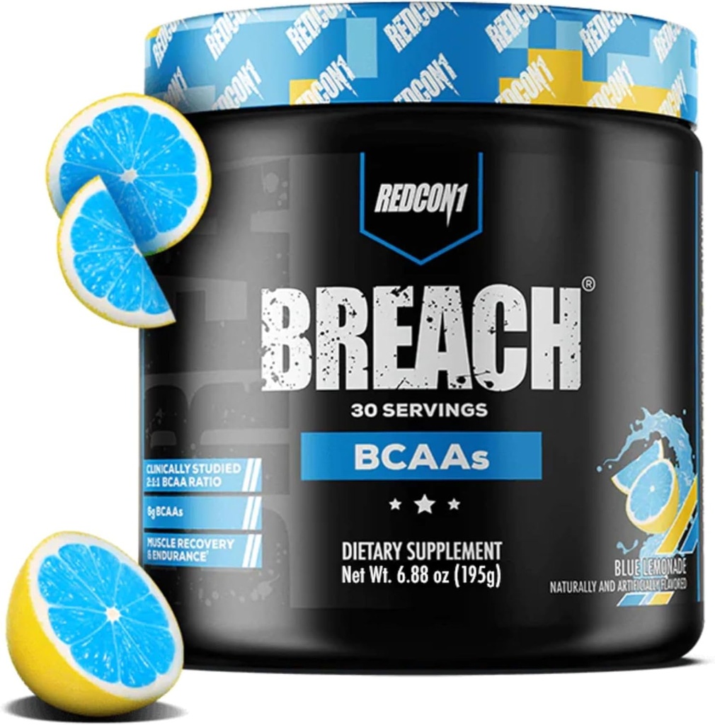 REDCON1 Breach BCAAs, Blue Lemonade - Keto Friendly + Sugar Free Essential Amino Acids for Recovery - Enthält BCAAs L-Leucine, L-Isoleucine & L-Valine (30 Portionen)