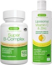 Super B-Complex + Liposomique Vitamine C 1000mg & Zinc Bundle végétalien, Méthylé Libération prolongée complexe B et complexe de soutien immunitaire liquide haute absorption, par Igennus