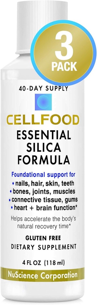 Cellfood Essential Silica Anti-Aging Formula - 4 fl oz, 3 Pack - Unterstützt gesunde Knochen, Gelenke, Haar, Haut, Nägel, Zähne & Zahnfleisch - leicht zu absorbieren - Gluten & Thiaminase Free, Non-GMO - 120-Day Supply