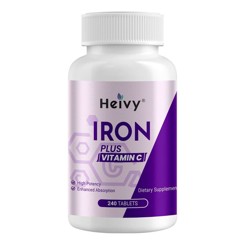 Heivy Ferrous Sulfat 325mg (Iron 65mg), High Potency Iron Supplement für Frauen und Männer, Eisen Pillen mit Vitamin C, Eisensulfat, Non-GMO - 240 Tabletten Made in USA