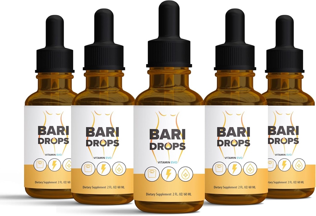 (5 Pack) Bari Drops, GLP-1, Bari Liquid Drops Supplement, BariDrops Liquids Extract Formel, Bari Liquid Drops Review, Premium Lion All Natural Formula, Green Bottle 5 Flaschen 5 Monat Versorgung (10 Oz)