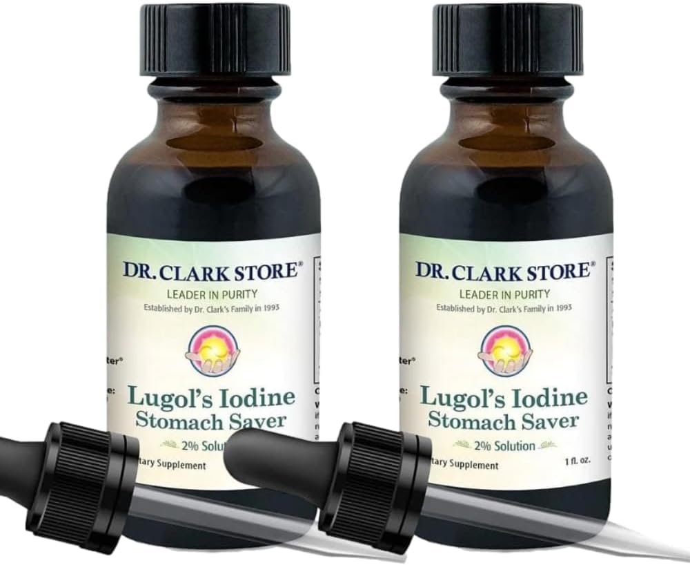 Dr. Clark Lugol’s Iodine 2% Lösung - Aqueous und 2% Granular Iodine - Natural Stomach Relief und Healthcare - 1 fl. Oz mit einem Dropper 2Pack