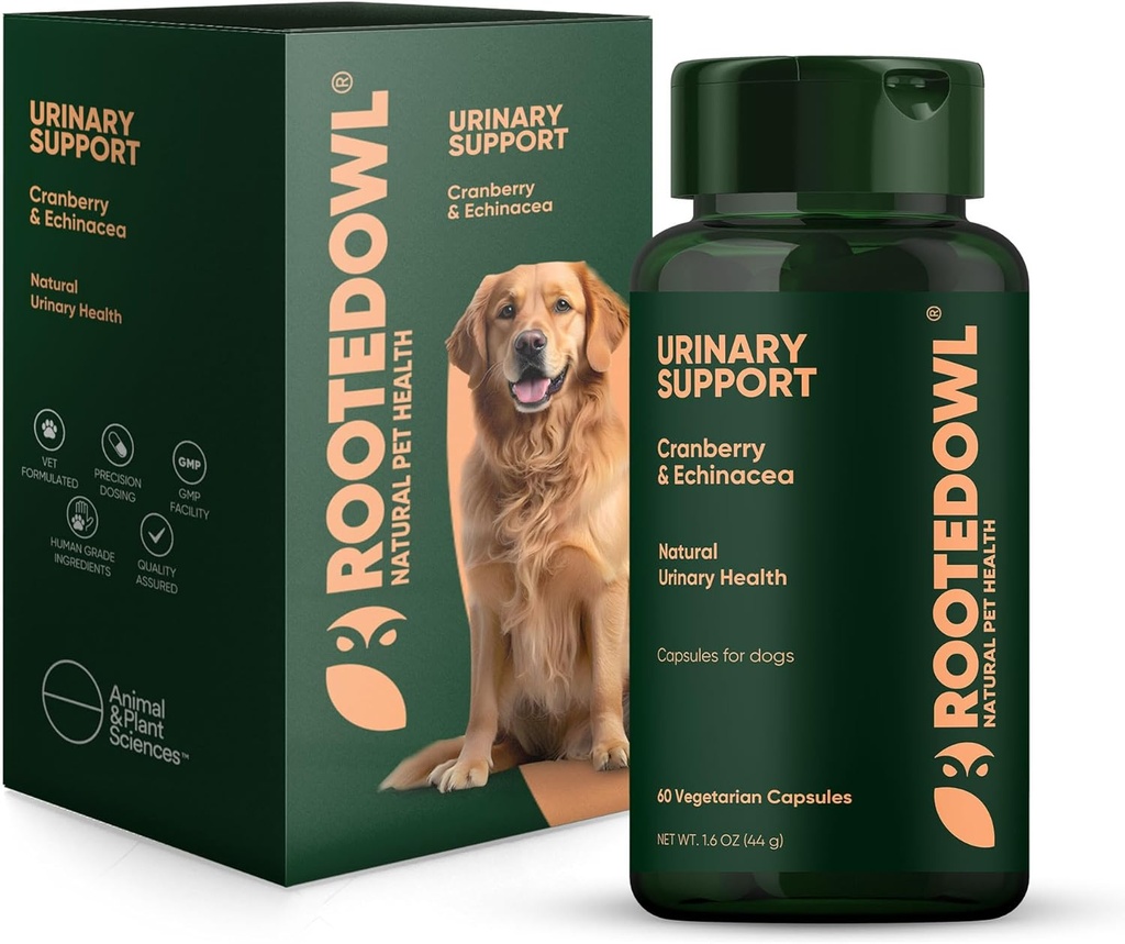 Rooted Owl Urinary Support - Echinacea und Cranberry Ergänzung für Hunde - Hund UTI Prävention - 60/ct