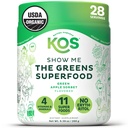 KOS Bio Super Greens Poudre sans érythritol - Mélange de superaliments à base de plantes avec Spiruline, Chlorella et Blégrass - Smoothie de jus biologique et vert certifié USDA - Saveur de pommes - 28 portions