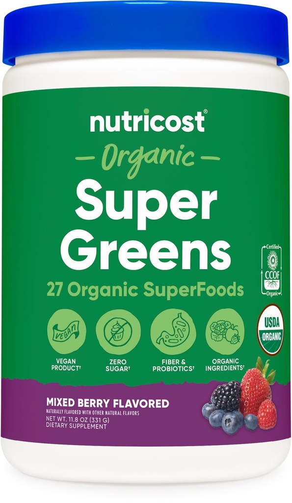 Nutricost Organic Super Greens Pulver (30 Portionen) Gemischte Berry Flavor - Superfood Supplement Getränke Mix