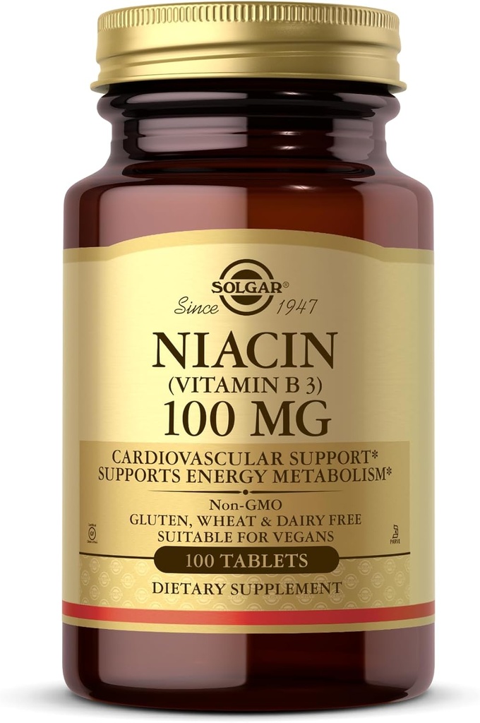 Solgar Niacin (Vitamin B3) 100 mg - 100 Tablets - Supports Energy Metabolism - Non-GMO, Vegan, Gluten Free, Dairy Free, Kosher - 100 Servings